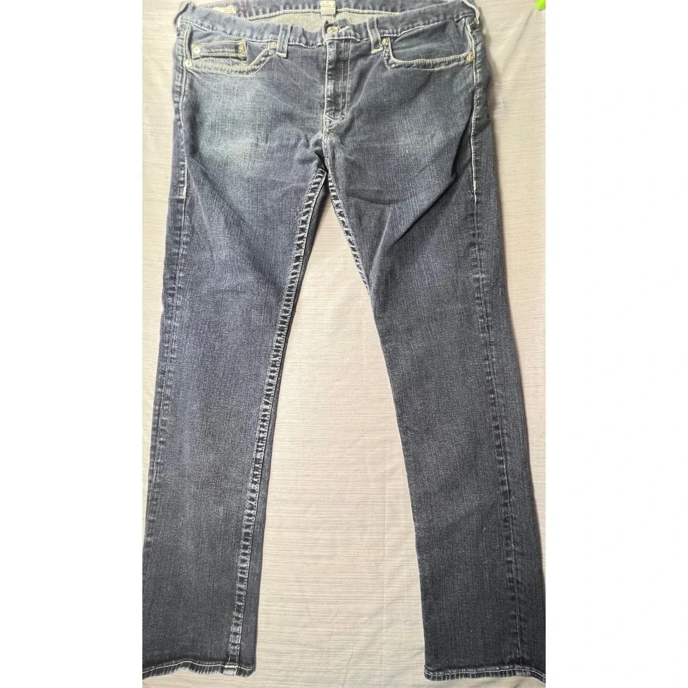 True Religion Geno Relaxed Slim Jeans Dark Wash Blue Mens 40 Horseshoe Stitch